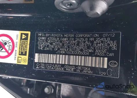 2013 Lexus Es 350 z USA, uszkodzony, nr VIN JTHBK1GG3D2005004